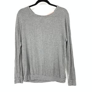 Adore Me Pullover Long Sleeve Top Womens Size M Gray Open Back Pink Bow